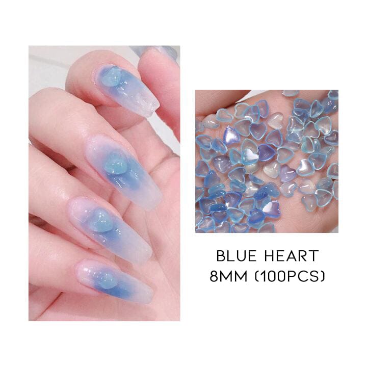 Color Changing Hearts Nail Art Decoration (100 pcs) Every Day And Night Blue 8mm