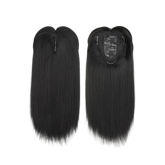 Medium Long Clip-in Hair Topper with bangs Morning Shades Pure Black