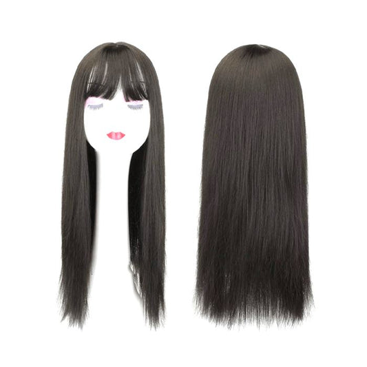Straight Long Clip-in Hair Topper with bangs Morning Shades Natural Black