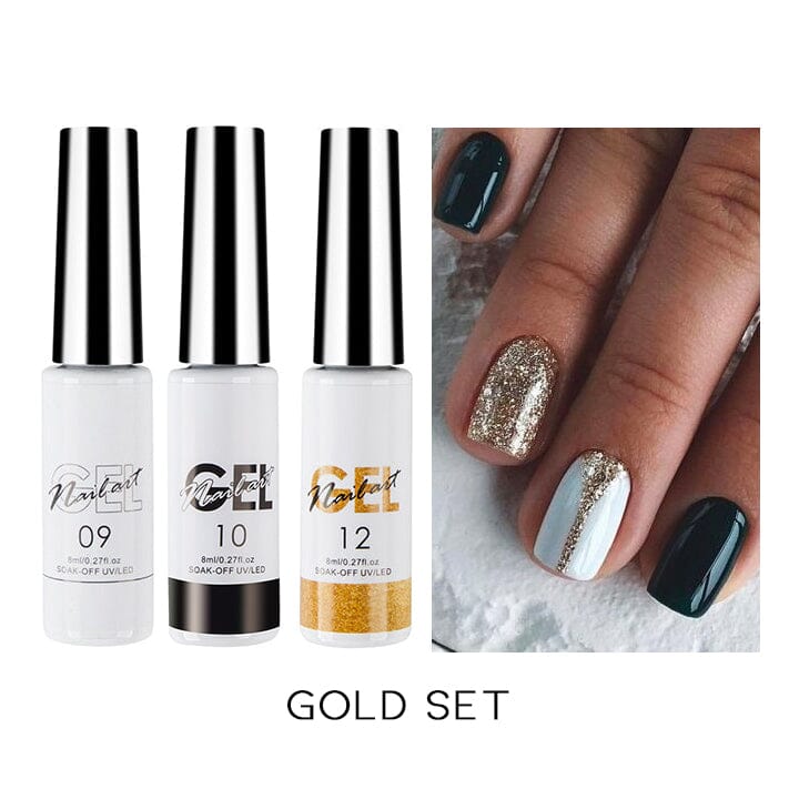 Perfect Nail Art Gel Liner Nail Every Day And Night Gold Set(09 White 10 Black 12 Gold) 30% OFF 