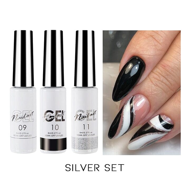 Perfect Nail Art Gel Liner Nail Every Day And Night Silver Set(09 White 10 Black 11 Silver) 30% OFF 