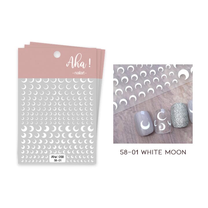 Star & Moon Nail Art Sticker Nail Every Day And Night 58-01 White Moon 3pcs as 1 set 