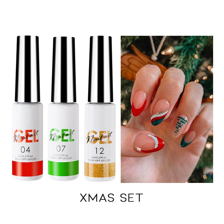 Perfect Nail Art Gel Liner Nail Every Day And Night Xmas Set(04 Red 07 Green 12 Gold) 30% OFF 
